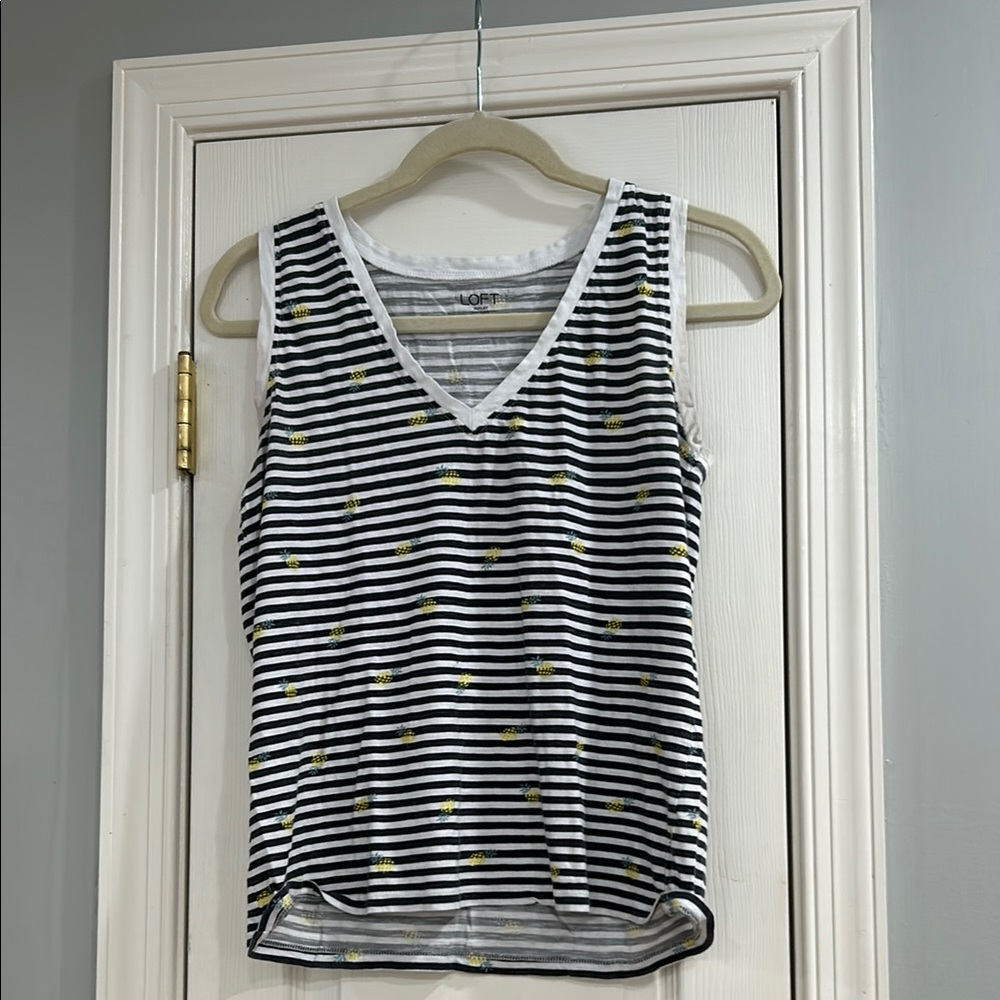 Striped Sleeveless Top with Pineapple Accents